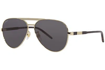 Pre-owned Gucci Gg1163s 001 Sunglasses Men's Gold/havana/grey Lenses Pilot Shape 60mm In Gray