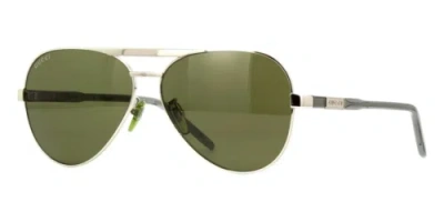 Pre-owned Gucci Gg1163s-002 Pilot Silver Green