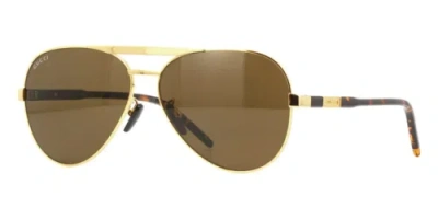 Pre-owned Gucci Gg1163s-004 Pilot Havana Gold In Brown