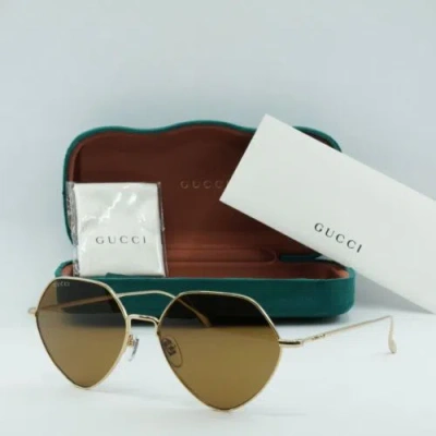 Pre-owned Gucci Gg1182s 002 Shiny Gold/brown 55-15-145 Sunglasses