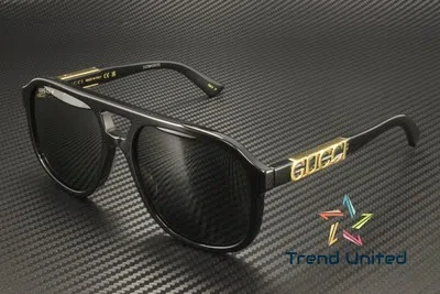 Pre-owned Gucci Gg1188s 001 Pilot Navi Acetate Black Grey Polarized 58 M Unisex Sunglasses In Gray