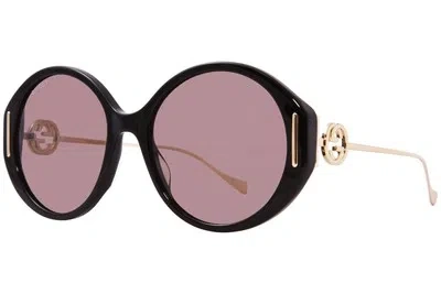 Pre-owned Gucci Gg1202s 001 Sunglasses Women's Black/gold/brown Lenses Oval Shape 57mm