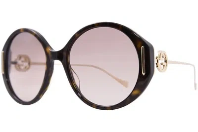 Pre-owned Gucci Gg1202s 003 Sunglasses Women's Havana/gold/brown Oval Shape 57mm