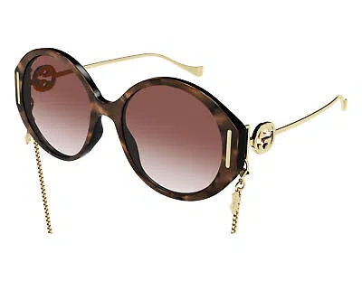 Pre-owned Gucci Gg1202s-004 Brown Gold Red Sunglasses