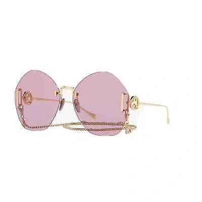 Pre-owned Gucci Gg1203s 001 Gold Violet Lens Gold Chain Women Sunglasses Authentic In Gray