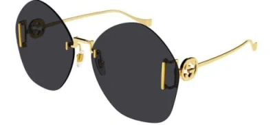 Pre-owned Gucci Gg1203s 002 Shiny Gold Dark Grey Lens Women Sunglasses Authentic In Gray