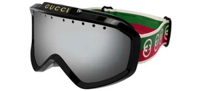 Pre-owned Gucci Gg1210s 001 Ski Goggles Mask Black Green Red Silver Mirror Sunglasses
