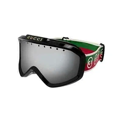 Pre-owned Gucci Gg1210s 001 Ski Goggles Mask Black Green Red Silver Mirror Sunglasses