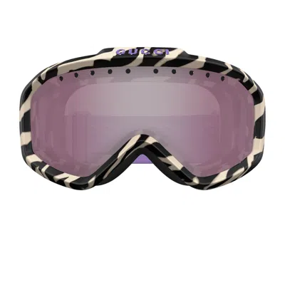 Gucci Gg1210s Linea Lettering Sport 005 Ivory Violet Silver Sunglasses In Multicolor