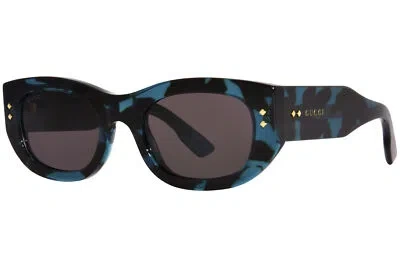 Pre-owned Gucci Gg1215s 001 Sunglasses Women's Havana Blue/grey Rectangle Shape 51mm In Gray