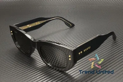 Pre-owned Gucci Gg1215s 002 Rectangular Squared Acetate Black Grey 51mm Women's Sunglasses In Gray