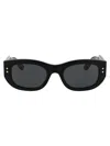 Gucci Embellished Rectangle Acetate Sunglasses In 002 Black Black Grey