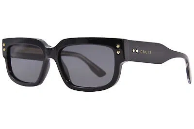 Pre-owned Gucci Gg1218s 001 Sunglasses Men's Black/gold/grey Rectangle Shape 56mm In Gray