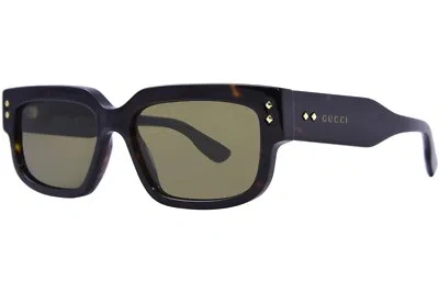 Pre-owned Gucci Gg1218s 002 Sunglasses Men's Havana/gold/green Rectangle Shape 56mm