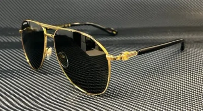 Pre-owned Gucci Gg1220s 001 Gold Grey Men's Metal 59 Mm Extra Large Sunglasses In Gray