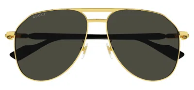 Pre-owned Gucci Gg1220s-001 Men's Gold / Grey Lens Sunglasses In Gray