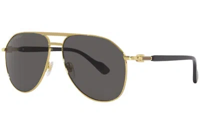 Pre-owned Gucci Gg1220s 001 Sunglasses Men's Gold/grey Lenses Pilot Shape 59mm In Gray