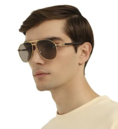 Pre-owned Gucci Gg1220s-002-59 Shiny Gold Sunglasses In Brown