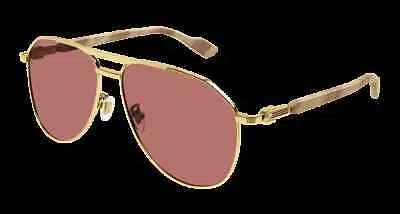 Pre-owned Gucci Gg1220s-003-59 Gold Sunglasses In Red