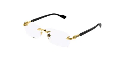 Pre-owned Gucci Gg1221o 001 Gold-black Rectangular Narrow Rimless Men's Eyeglasses In Clear