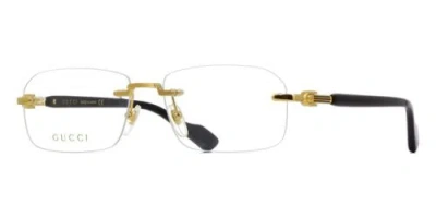 Pre-owned Gucci Gg1221o 001 Gold Yellow Clear Lens Rectangular Rimless Eyeglasses Rxable