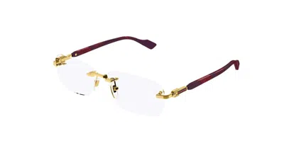 Pre-owned Gucci Gg1221o 003 Gold-burgundy Rectangular Narrow Rimless Men's Eyeglasses In Clear