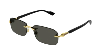 Pre-owned Gucci Gg1221s-001 Rectangle Gold In Black