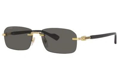 Pre-owned Gucci Gg1221s 001 Sunglasses Men's Gold/grey Lenses Rectangle Shape 56-mm In Gray