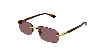 Pre-owned Gucci Gg1221s 002 Gold-havana/brown Rectangular Narrow Rimless Men's Sunglasses