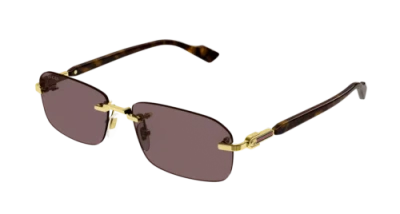 Pre-owned Gucci Gg1221s-002 Square Gold In Brown