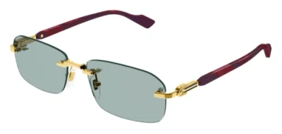 Pre-owned Gucci Gg1221s-003 Rectangle Gold In Green