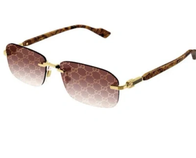 Pre-owned Gucci Gg1221s 004 Gold Yellow Red Gg Logo Lens Rectangular Rimless Sunglasses