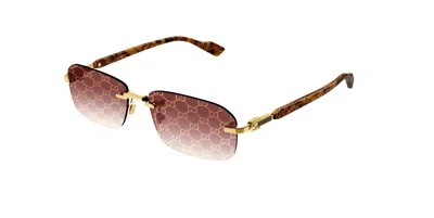 Pre-owned Gucci Gg1221s 004 Gold-yellow/gradient Red Rectangular Rimless Men's Sunglasses