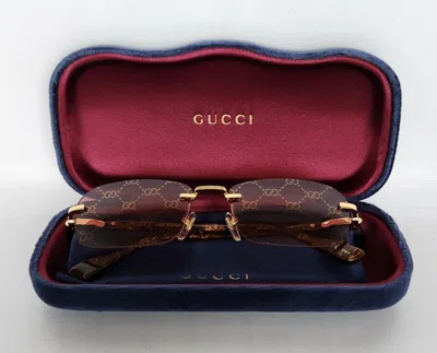 Pre-owned Gucci Gg1221s 004 Sunglasses Ssima Gradient Red Lens Gold-toned Sunglasses
