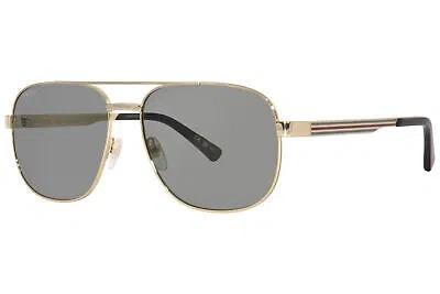 Pre-owned Gucci Gg1223s 002 Sunglasses Men's Gold/grey Lenses Pilot Shape 60mm In Gray