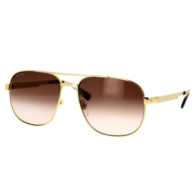 Pre-owned Gucci Gg1223s 003 Sunglasses Gold Frame Brown Gradient Lenses 60 Mm