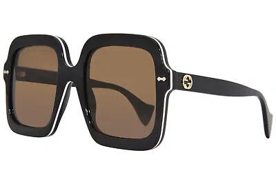 Pre-owned Gucci Gg1241s 001 Sunglasses Women's Rubber Black/brown Lenses Square Shape