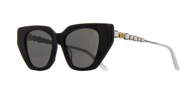 Pre-owned Gucci Gg1254s Black With Gold/grey (001) Sunglasses In Gray