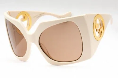 Pre-owned Gucci Gg1255s-002-64 Sunglasses Size 64mm 125mm 20mm Ivory Women In Brown