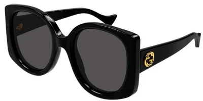 Pre-owned Gucci Gg1257s 001 Black/grey Oversize Women's Sunglasses In Gray