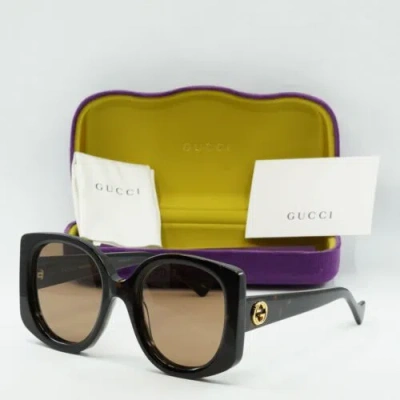 Pre-owned Gucci Gg1257s 002 Medium Havana/brown 53-22-145 Sunglasses