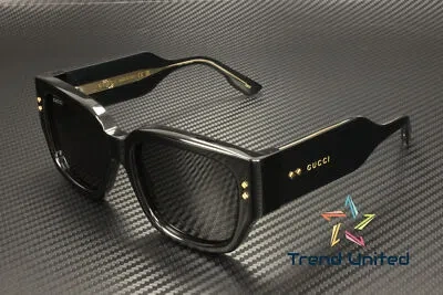 Pre-owned Gucci Gg1261s 001 Rectangular Squared Acetate Black Grey 54 Mm Men's Sunglasses In Gray
