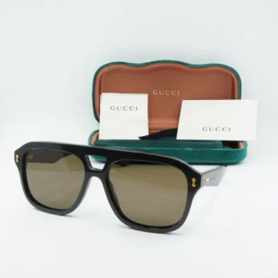 Pre-owned Gucci Gg1263s 002 Pearled Black/polar Dark Brown 57-16-145 Sunglasses