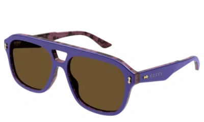 Pre-owned Gucci Gg1263s-005 Violet Violet Brown Sunglasses