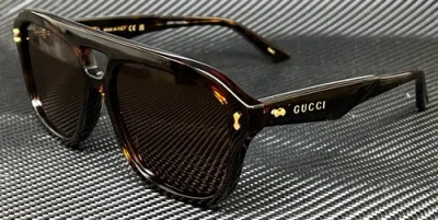 Pre-owned Gucci Gg1263s 006 Brown Havana Medium Men's 57 Mm Sunglasses