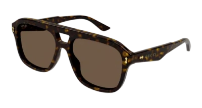 Pre-owned Gucci Gg1263s-006 Pilot Havana In Brown