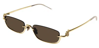 Pre-owned Gucci Gg1278s 001 Gold/brown Narrow Rectangular Unisex Sunglasses