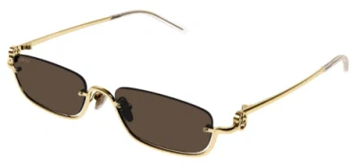 Pre-owned Gucci Gg1278s-001 Rectangle Gold In Brown