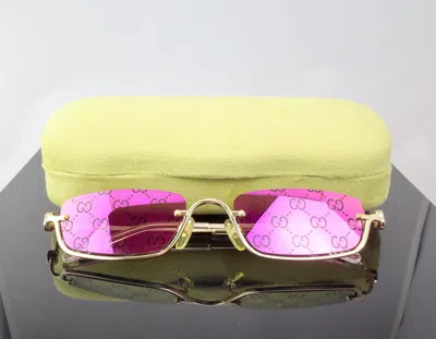 Pre-owned Gucci Gg1278s Gold With Purple Logo Lens Rectangle Unisex Sunglasses 100% Uv