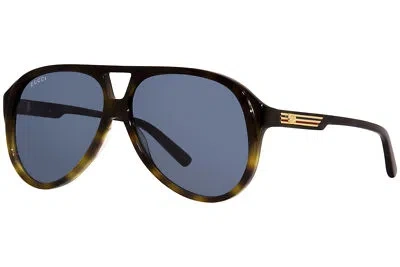 Pre-owned Gucci Gg1286s 004 Sunglasses Men's Havana/blue Pilot 59mm
